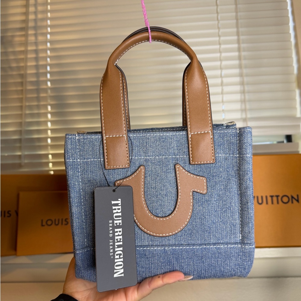 True Religion Blue and Brown Handbag